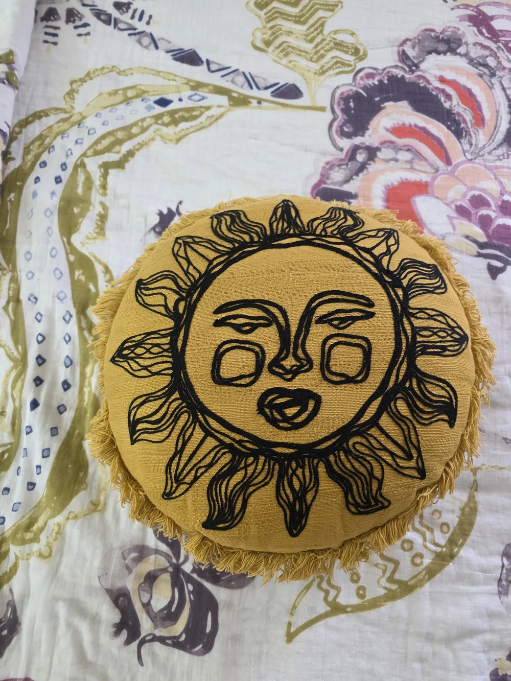 Opalhouse Mustard Yellow Sunface Fringe Round Accent Pillow